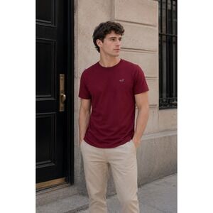 Hollister Mens Must-Have Collection Burgundy Maroon Cotton Logo T-Shirt Size M